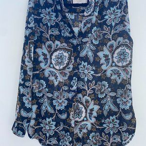 Loft, Navy Floral Blouse, Medium